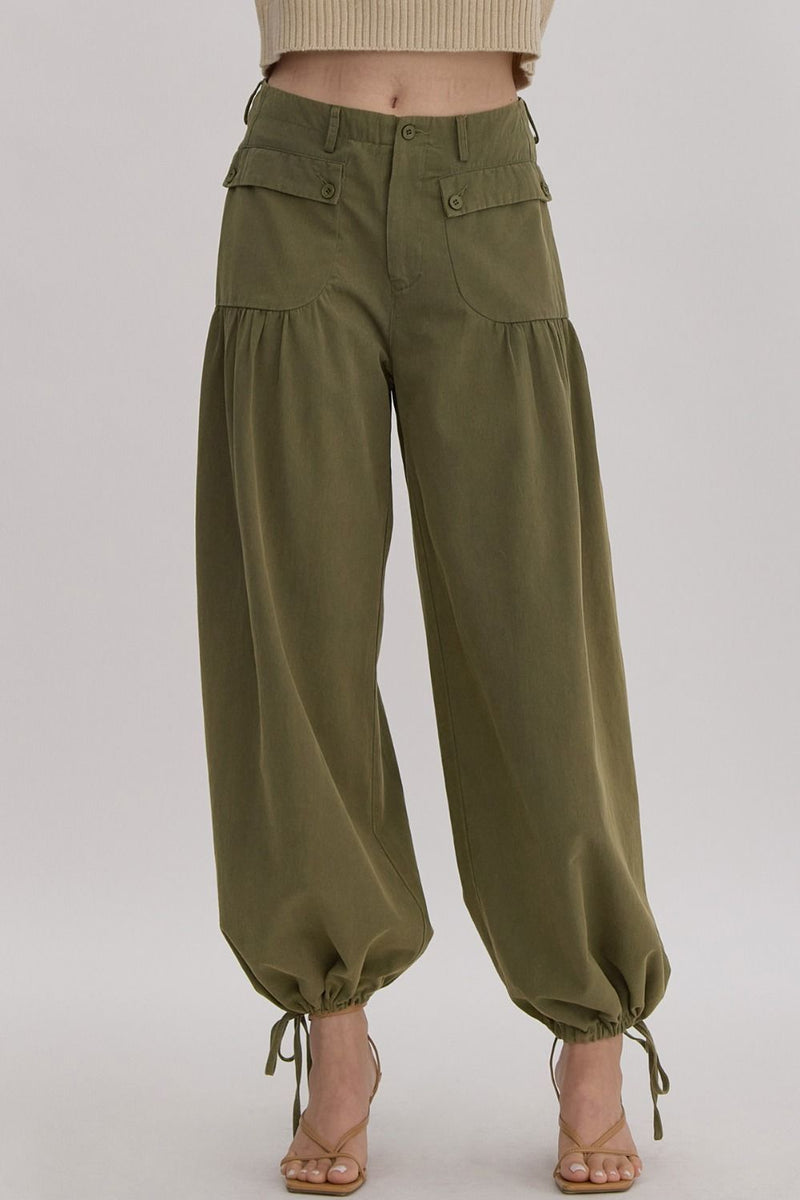 Solid mid-rise balloon style Pants-bottoms-Entro-Olive-Small-Inspired Wings Fashion