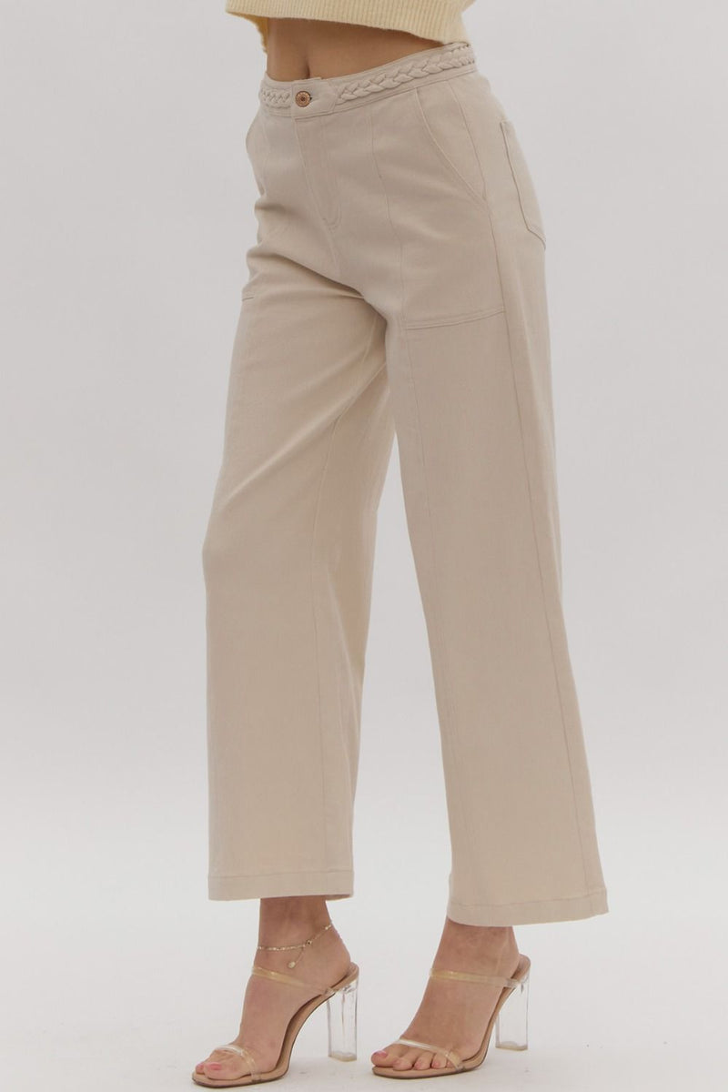 Wide Leg Pants w/ Braided Detail @ Waist-Pants-Entro-Rust-Small-Inspired Wings Fashion