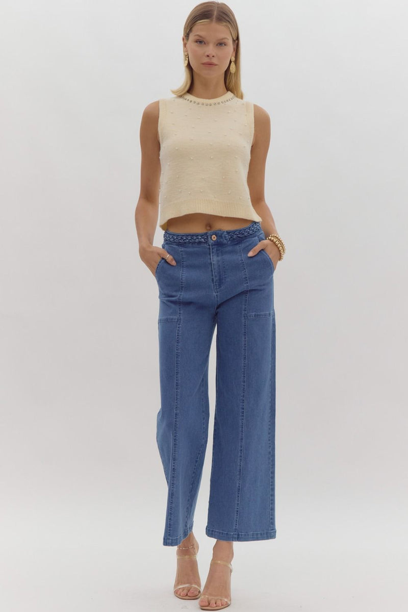 Wide Leg Pants w/ Braided Detail @ Waist-Pants-Entro-Rust-Small-Inspired Wings Fashion