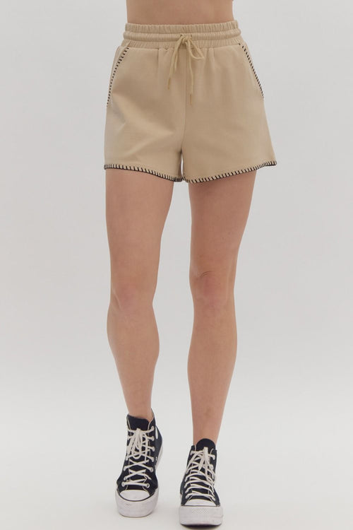 Contrast Elastic Shorts-shorts-Entro-Taupe-Small-Inspired Wings Fashion