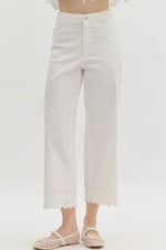 High Waist Embroidery Border Pants-Pants-Entro-White-Small-Inspired Wings Fashion