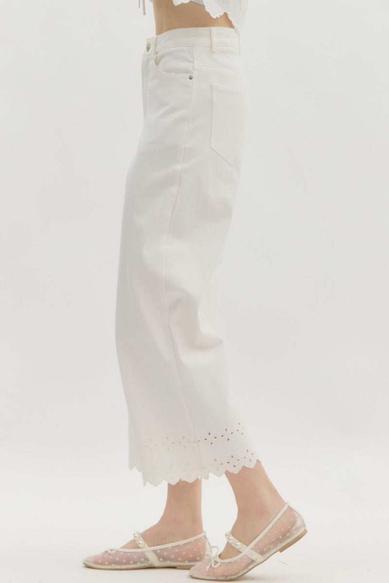 High Waist Embroidery Border Pants-Pants-Entro-White-Small-Inspired Wings Fashion