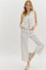 High Waist Embroidery Border Pants-Pants-Entro-White-Small-Inspired Wings Fashion