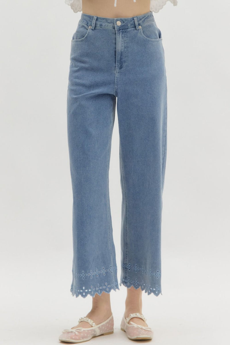 High Waist Embroidery Border Pants-Pants-Entro-LT Denim-Small-Inspired Wings Fashion
