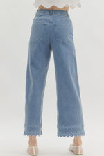 High Waist Embroidery Border Pants-Pants-Entro-White-Small-Inspired Wings Fashion