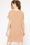 Textured Ribbed Short Sleeve Dress-Entro-Small-Chocolate-Inspired Wings Fashion