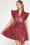 Faux Leather Mini Tiered Dress-Dresses-Entro-Small-Burgundy-Inspired Wings Fashion