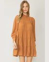 Mock Neck Long Sleeve Tiered Mini Dress-Dresses-Entro-Small-Camel-Inspired Wings Fashion