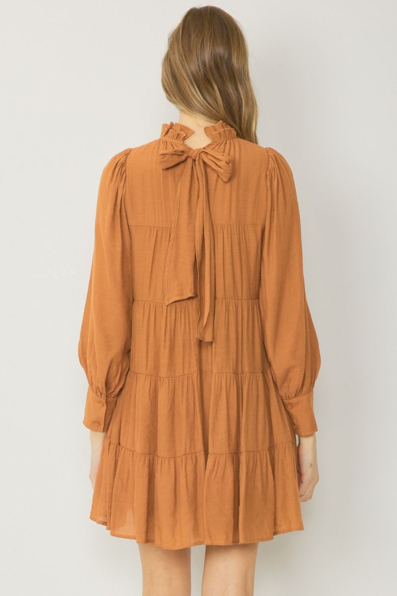 Mock Neck Long Sleeve Tiered Mini Dress-Dresses-Entro-Small-Camel-Inspired Wings Fashion