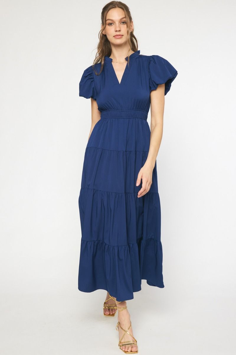 V-Neck Midi Dress-Dresses-Entro-Small-Navy-Inspired Wings Fashion