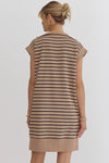 Stripe Print Ribbed Cap Sleeve Mini Dress-Dresses-Entro-Olive/Brown-Small-Inspired Wings Fashion