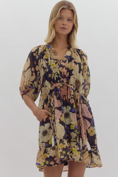 Floral Half Sleeve Mini Dress-Dresses-Entro-Black-Small-Inspired Wings Fashion