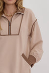 Solid ribbed zip up Long Sleeve Collared Dress-Dresses-Entro-Light Taupe-Small-Inspired Wings Fashion