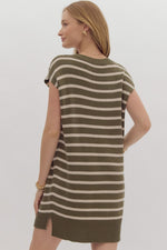 Slit Stripe Mini Dress-Dresses-Entro-Olive-Small-Inspired Wings Fashion