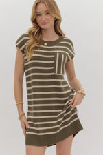 Slit Stripe Mini Dress-Dresses-Entro-Olive-Small-Inspired Wings Fashion