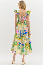 Pattern Block Midi Dress-Dress-Entro-Pink Combo-Small-Inspired Wings Fashion