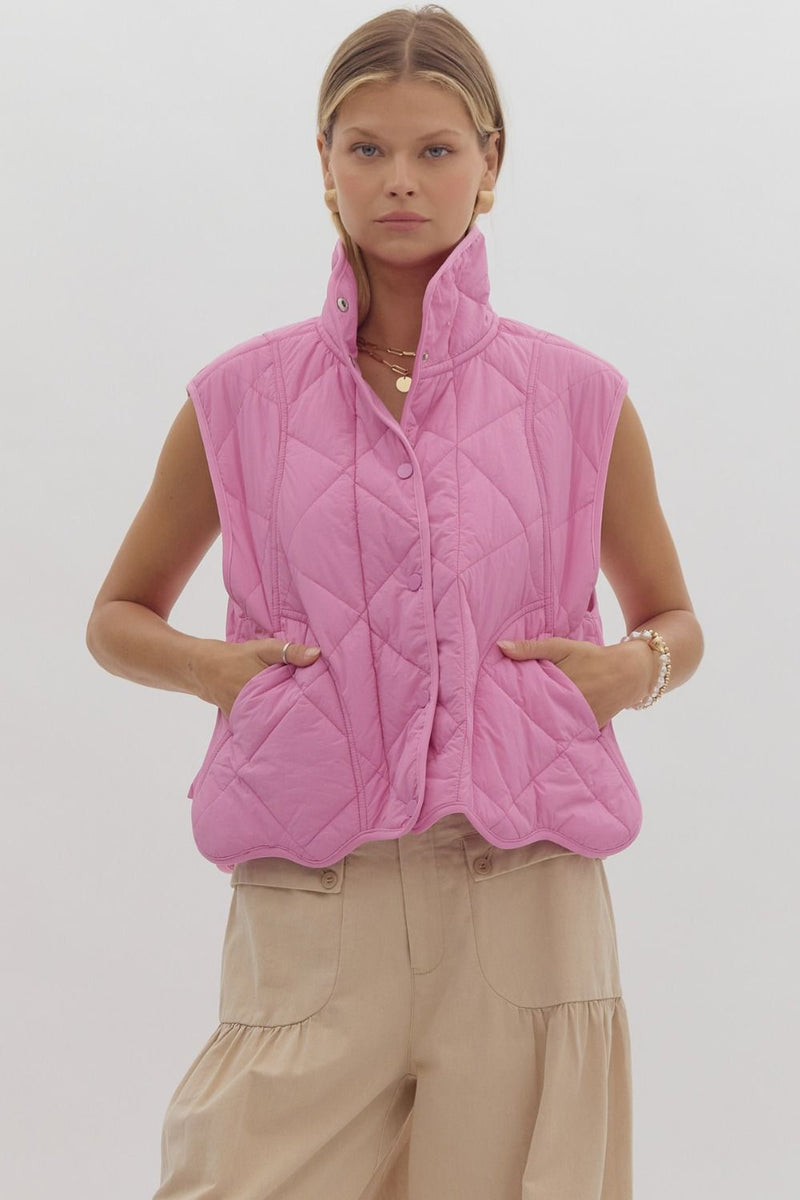 Quilted Snap Button Vest-Vests-Entro-Bubble Gum-Small-Inspired Wings Fashion