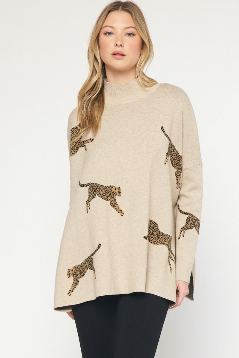 Leaping Cheetah Sweater-Entro-Small-Oatmeal-Inspired Wings Fashion