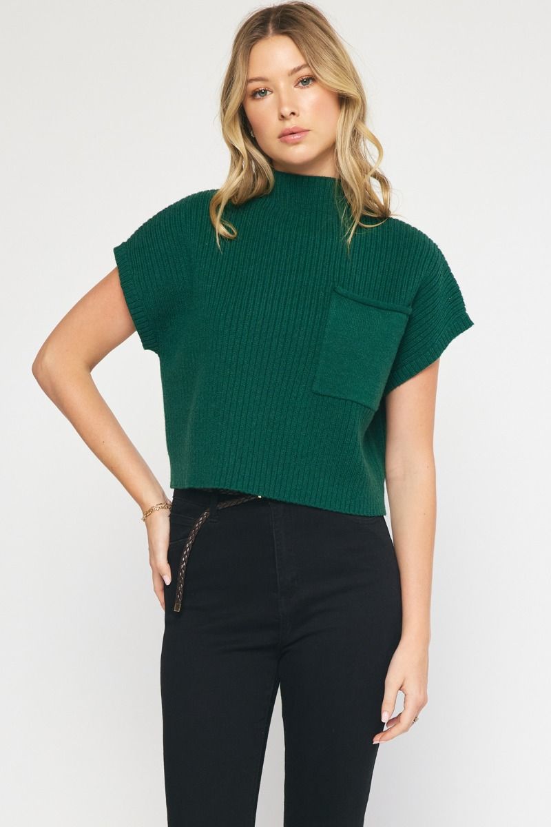 Knitted Mock Neck Crop Top-Shirts & Tops-Entro-Small-H Green-Inspired Wings Fashion