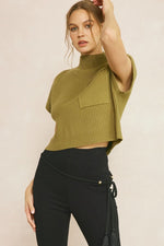 Knitted Mock Neck Crop Top-Shirts & Tops-Entro-Small-Olive-Inspired Wings Fashion