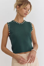 Solid Round Neck Cropped Tank w/ Pearl Detail-Shirts & Tops-Entro-H Green-Small-Inspired Wings Fashion