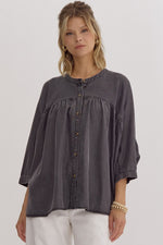 Chambray Button Top-Shirts & Tops-Entro-Denim Black-Small-Inspired Wings Fashion