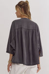 Chambray Button Top-Shirts & Tops-Entro-Denim Black-Small-Inspired Wings Fashion