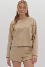 Contrast Long Sleeve Top-Shirts & Tops-Entro-Small-Taupe-Inspired Wings Fashion