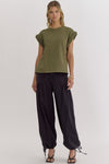 Cap Sleeve Top with Braided Sleeves-Shirts & Tops-Entro-Olive-Small-Inspired Wings Fashion