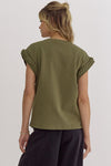 Cap Sleeve Top with Braided Sleeves-Shirts & Tops-Entro-Olive-Small-Inspired Wings Fashion