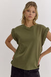 Cap Sleeve Top with Braided Sleeves-Shirts & Tops-Entro-Olive-Small-Inspired Wings Fashion