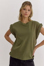 Cap Sleeve Top with Braided Sleeves-Shirts & Tops-Entro-Olive-Small-Inspired Wings Fashion