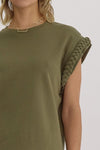 Cap Sleeve Top with Braided Sleeves-Shirts & Tops-Entro-Olive-Small-Inspired Wings Fashion