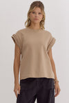 Cap Sleeve Top with Braided Sleeves-Shirts & Tops-Entro-Taupe-Small-Inspired Wings Fashion