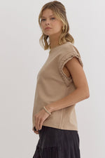 Cap Sleeve Top with Braided Sleeves-Shirts & Tops-Entro-Olive-Small-Inspired Wings Fashion