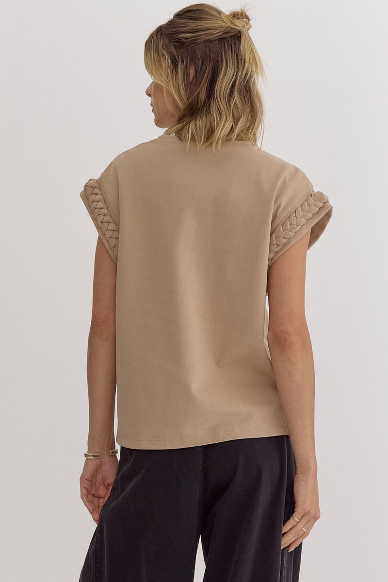 Cap Sleeve Top with Braided Sleeves-Shirts & Tops-Entro-Olive-Small-Inspired Wings Fashion