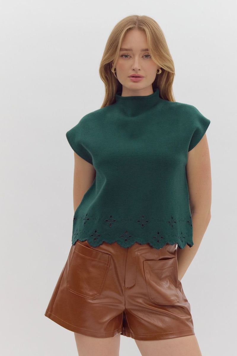 Embroidered Sleeveless Sweater-Shirts & Tops-Entro-H Green-Small-Inspired Wings Fashion