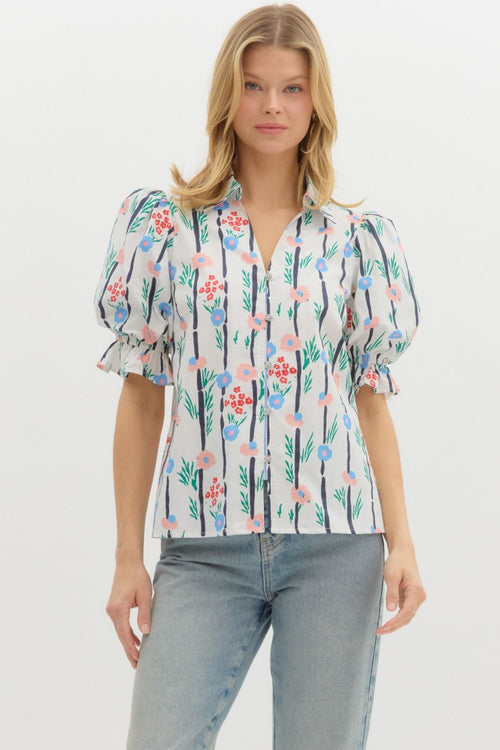 Flowers and Stripes Top-Shirts & Tops-Entro-Off White-Small-Inspired Wings Fashion