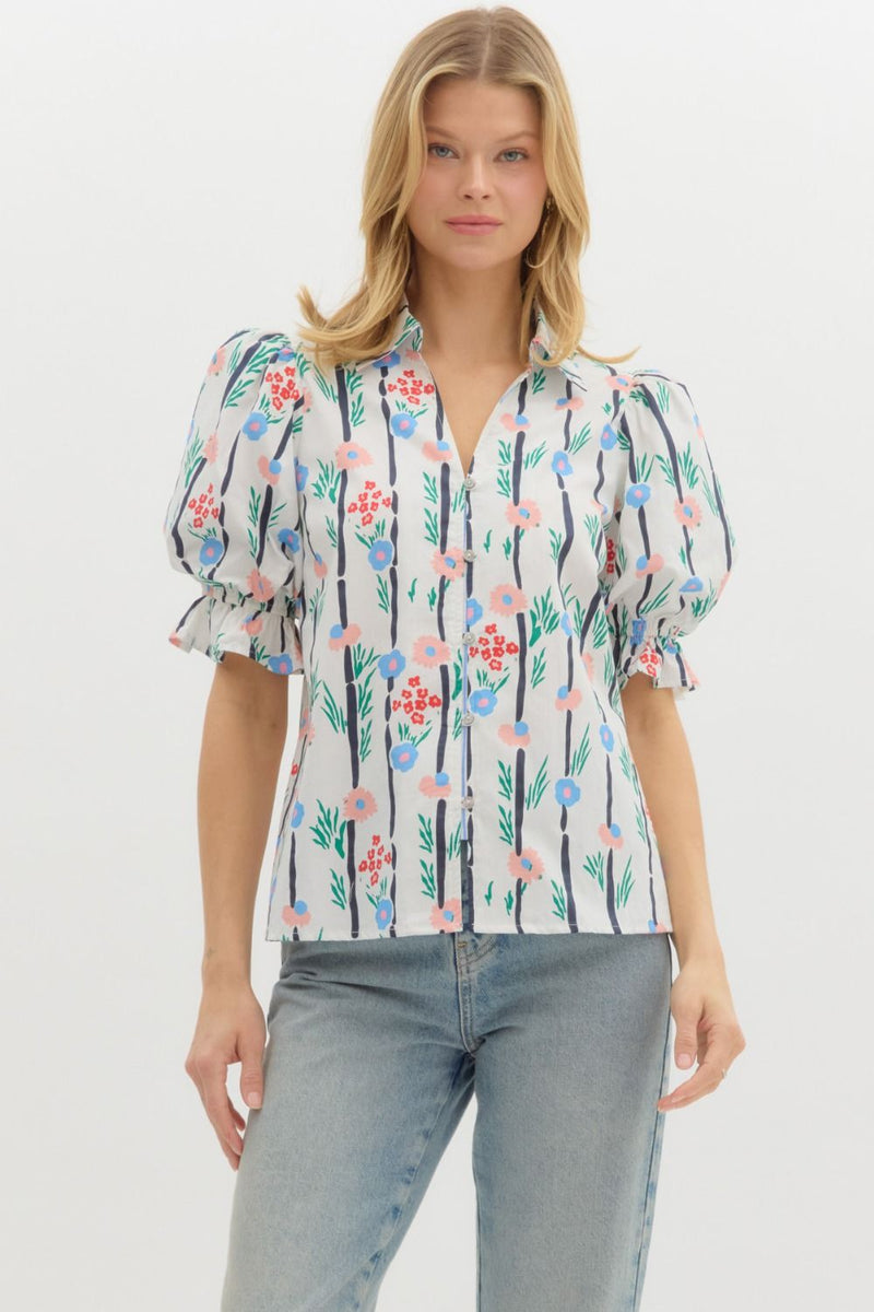 Flowers and Stripes Top-Shirts & Tops-Entro-Off White-Small-Inspired Wings Fashion