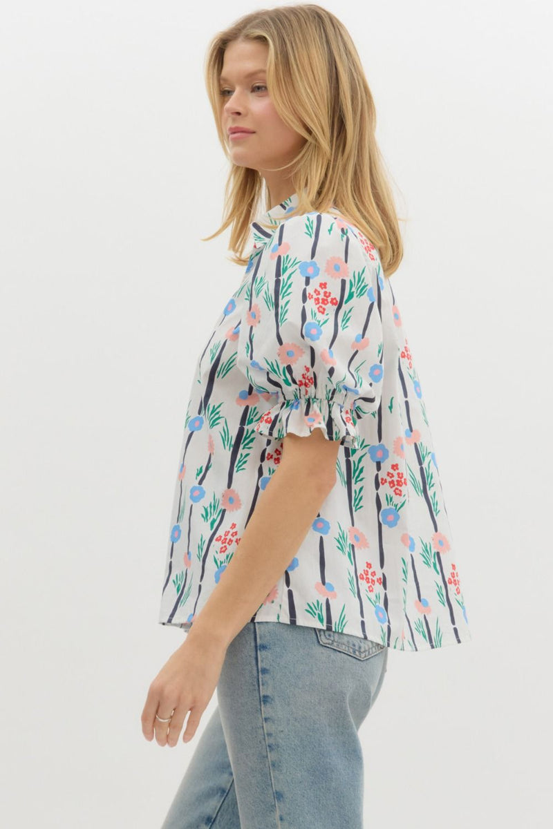 Flowers and Stripes Top-Shirts & Tops-Entro-Off White-Small-Inspired Wings Fashion