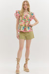 Abstract Flutter Sleeve Top-Shirts & Tops-Entro-Pink/Multi-Small-Inspired Wings Fashion