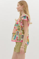 Abstract Flutter Sleeve Top-Shirts & Tops-Entro-Pink/Multi-Small-Inspired Wings Fashion
