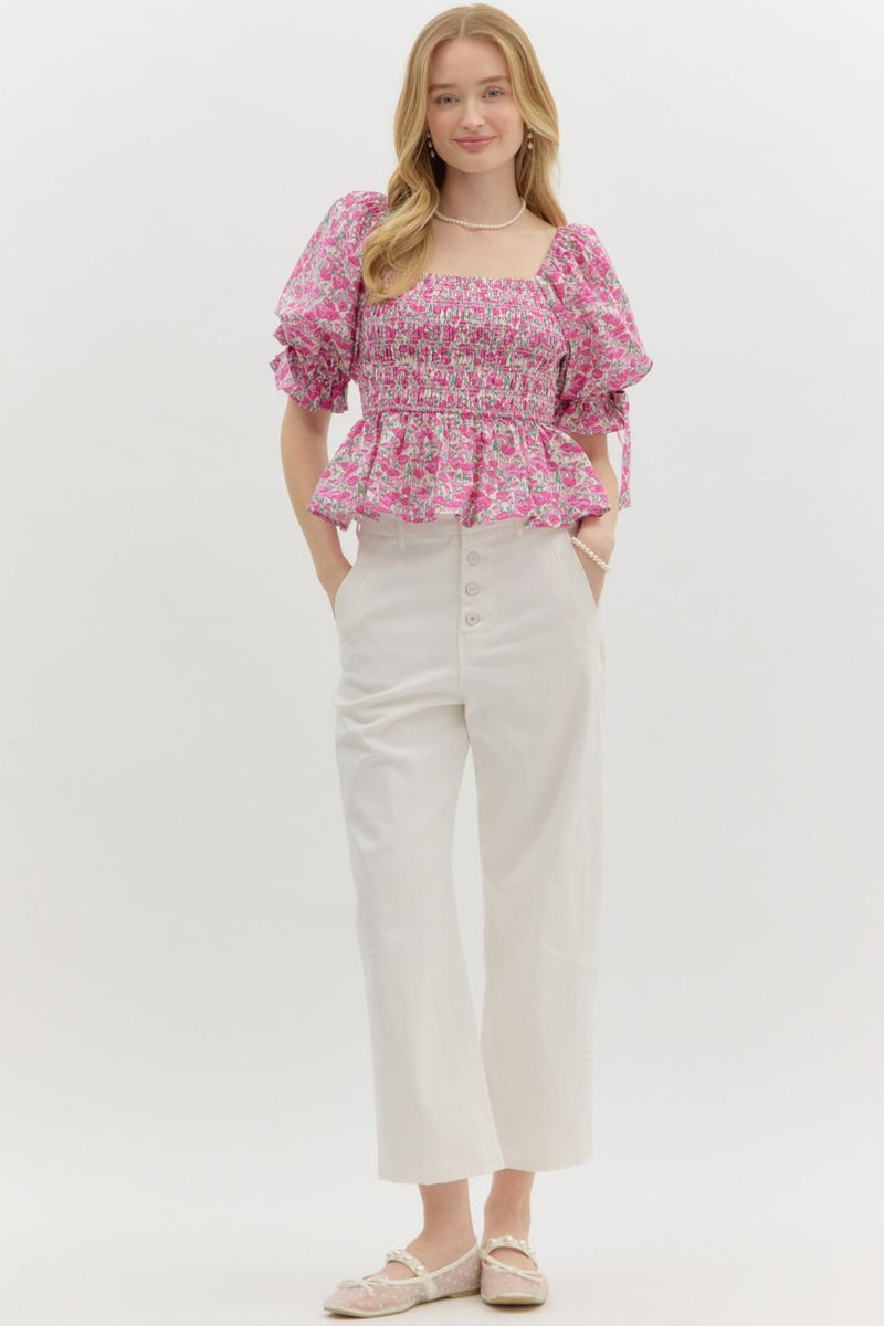 Ditsy Floral Smocked Top-Top-Entro-Pink-Small-Inspired Wings Fashion