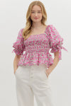 Ditsy Floral Smocked Top-Top-Entro-Pink-Small-Inspired Wings Fashion
