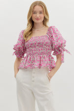 Ditsy Floral Smocked Top-Top-Entro-Pink-Small-Inspired Wings Fashion