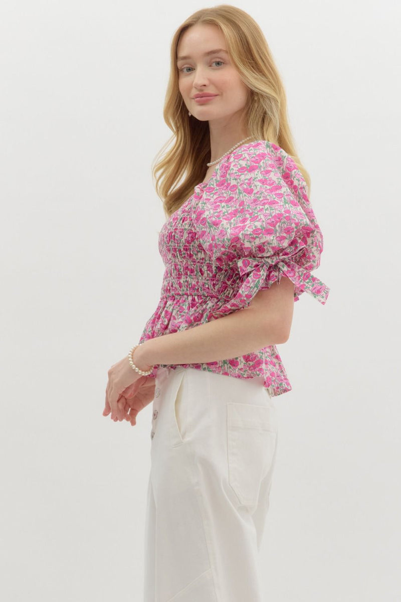 Ditsy Floral Smocked Top-Top-Entro-Pink-Small-Inspired Wings Fashion