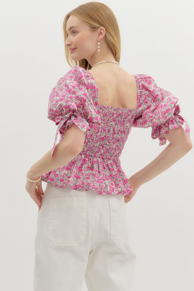 Ditsy Floral Smocked Top-Top-Entro-Pink-Small-Inspired Wings Fashion