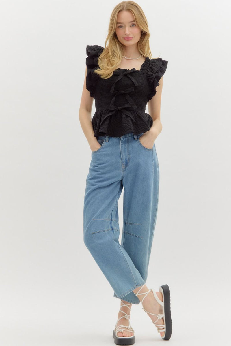 Flutter Sleeve Bow Top-top-Entro-Blue-Small-Inspired Wings Fashion