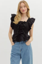 Flutter Sleeve Bow Top-top-Entro-Black-Small-Inspired Wings Fashion