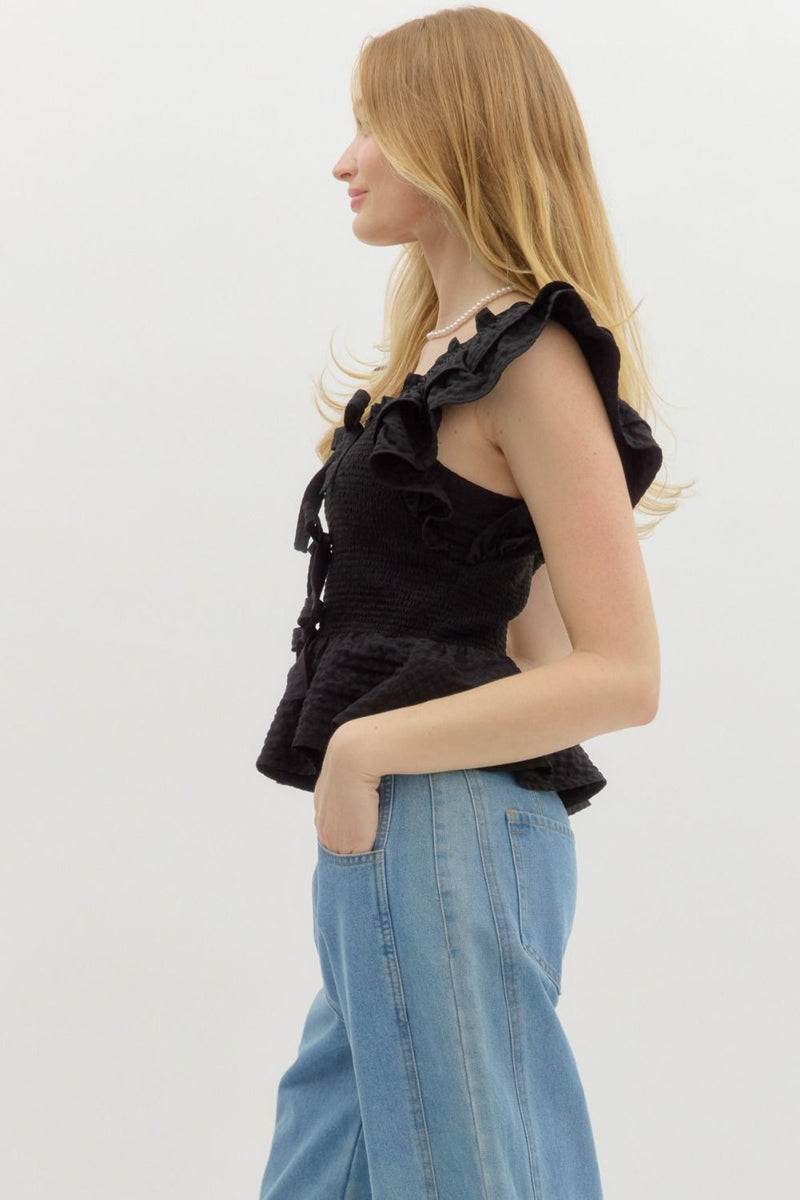 Flutter Sleeve Bow Top-top-Entro-Blue-Small-Inspired Wings Fashion